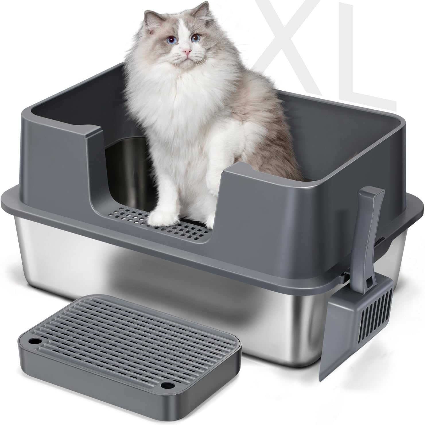 Xl Stainless Steel Cat Litter Box With Lid - High Sides, Leak-Proof, Non-Stick Metal Litter Box For Large Cats - Easy To Clean, 