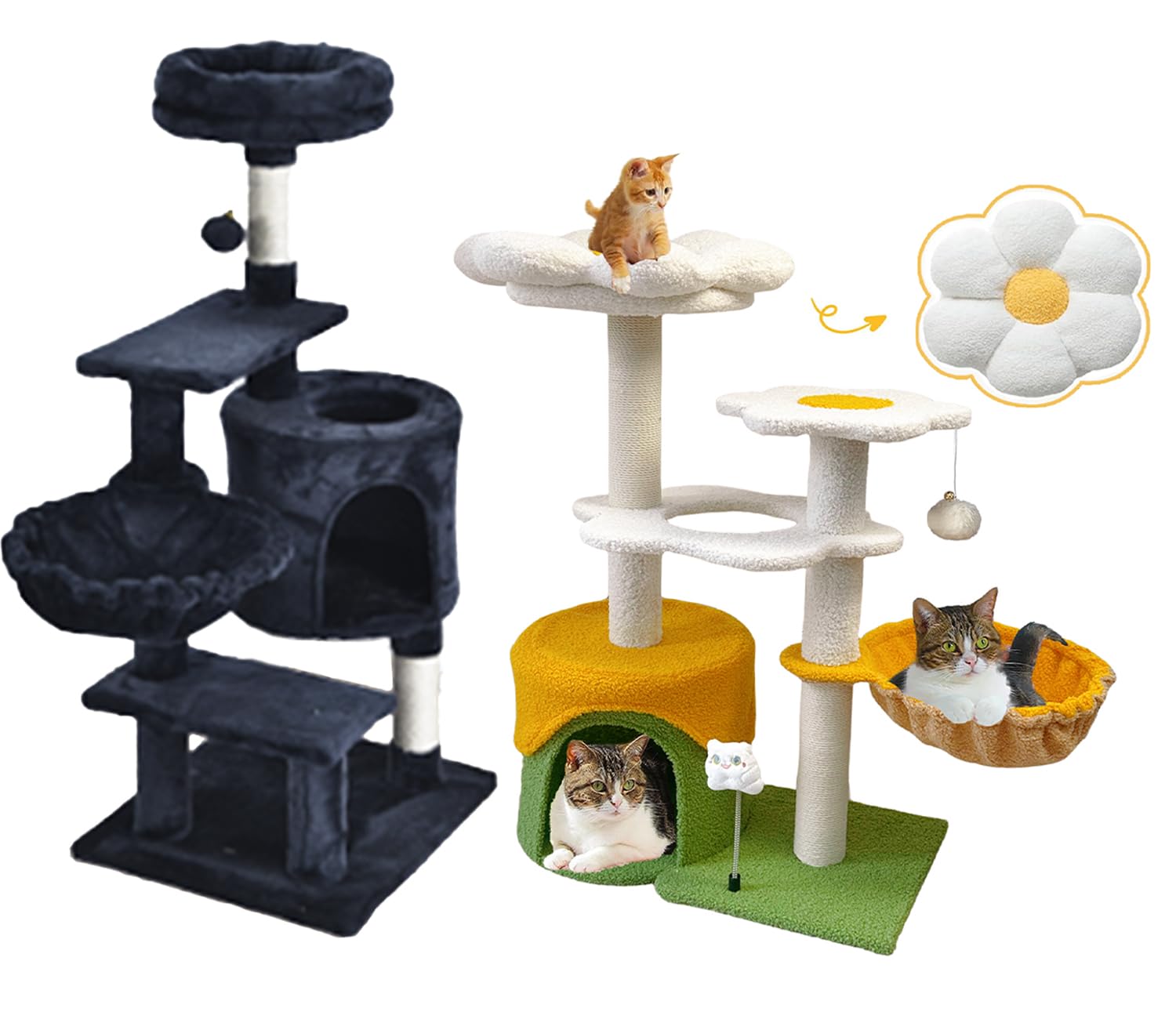 Kwoju Flower Cat Tree 36 Inches For Indoor Cats, Multi-Level Cat Tower With Scratching Posts, Removable Flower Bed Perch, Plush 