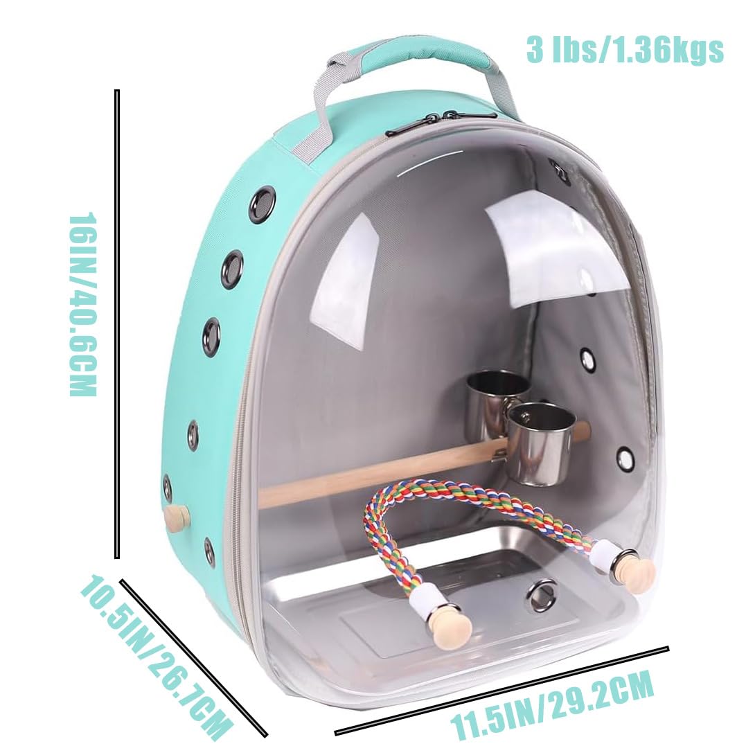 Bird Traval Carrier Cage, Multi Vent Holes Clear Space Capsule Astronaut Backpack To Carry Parakeet Cockatiel Parrot With Metal