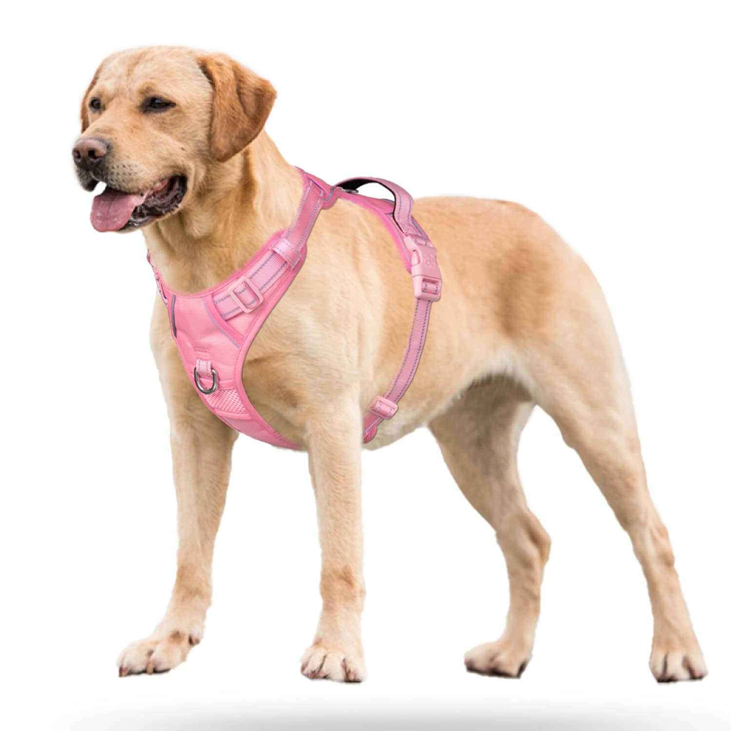 Poypet No Pull Dog Harness, No Choke Reflective Dog Vest, Adjustable Pet Harnesses With Easy Control Padded Handle For Small Medium Large Dogs(Light Pink Matching Trim,L)