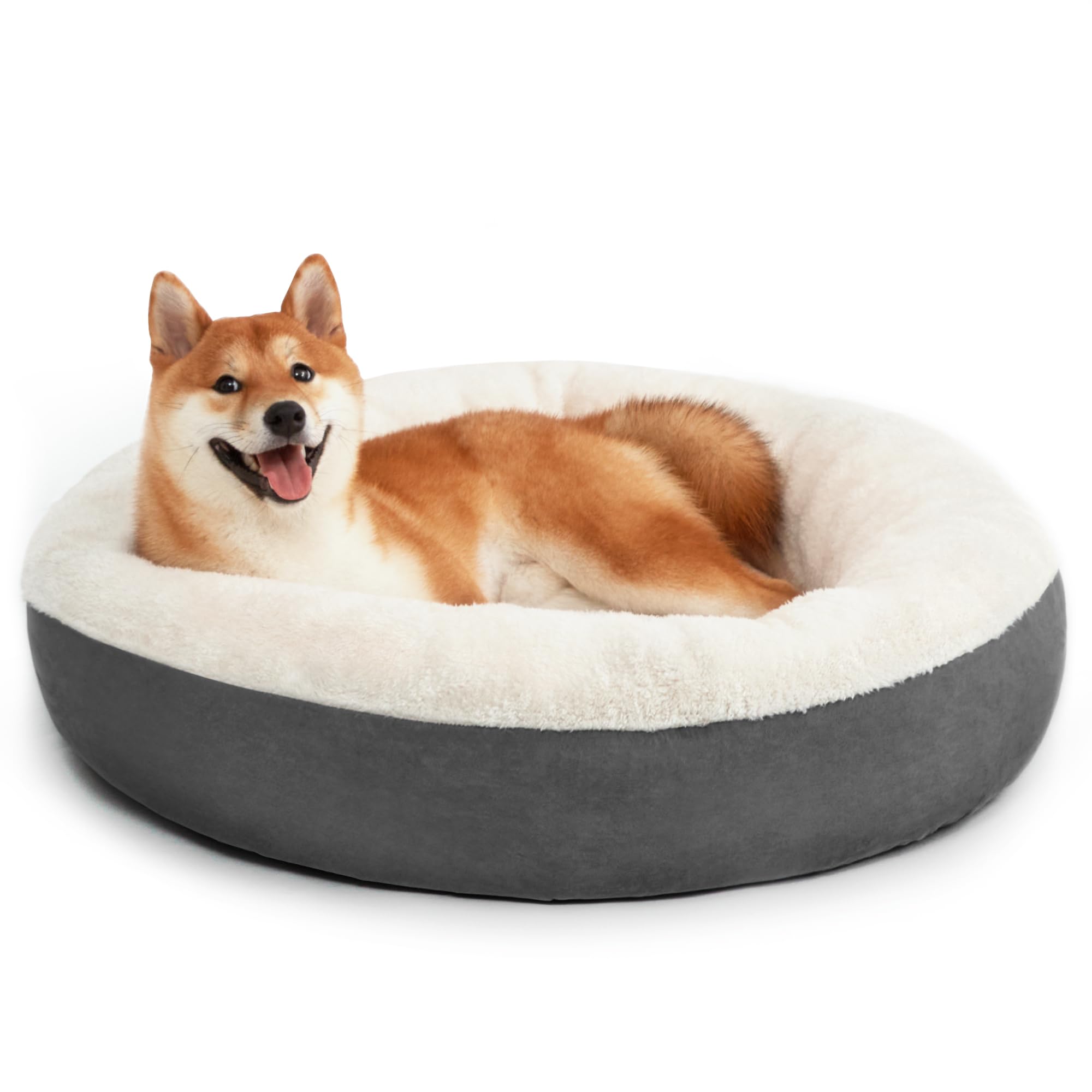 Love'S Cabin Round Donut Cat And Dog Cushion Bed, 30In Pet Bed For Medium Or Large Dogs, Anti-Slip & Water-Resistant Bottom, Soft Durable Fabric Pet Beds, Washable Calming Cat & Dog Bed Dark Grey