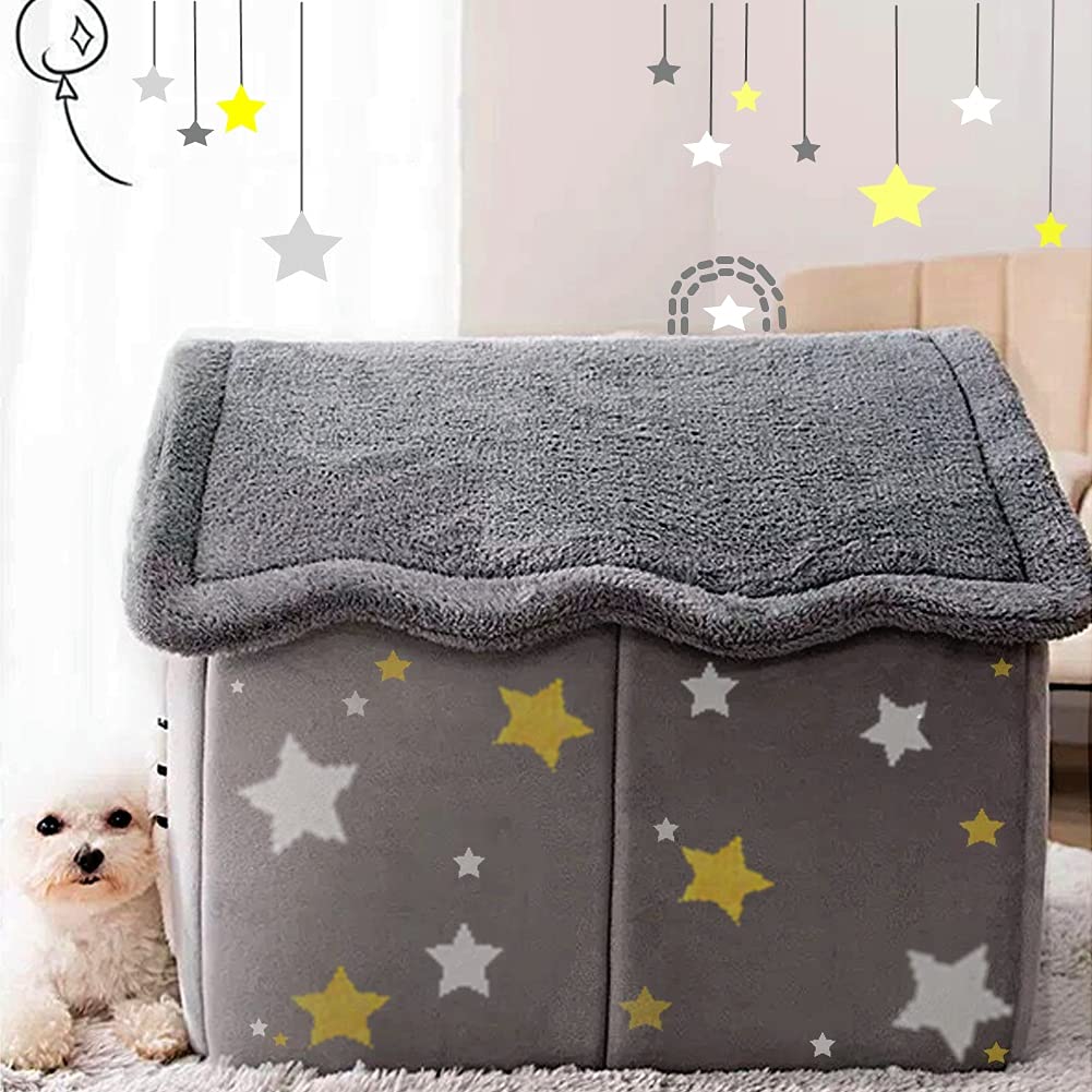 BXEBUI Dog House Indoor Memory Sponge, Foldable Dog House Kennel Bed Mat with Cushion for Small Medium Large Dogs Cats, Winter W