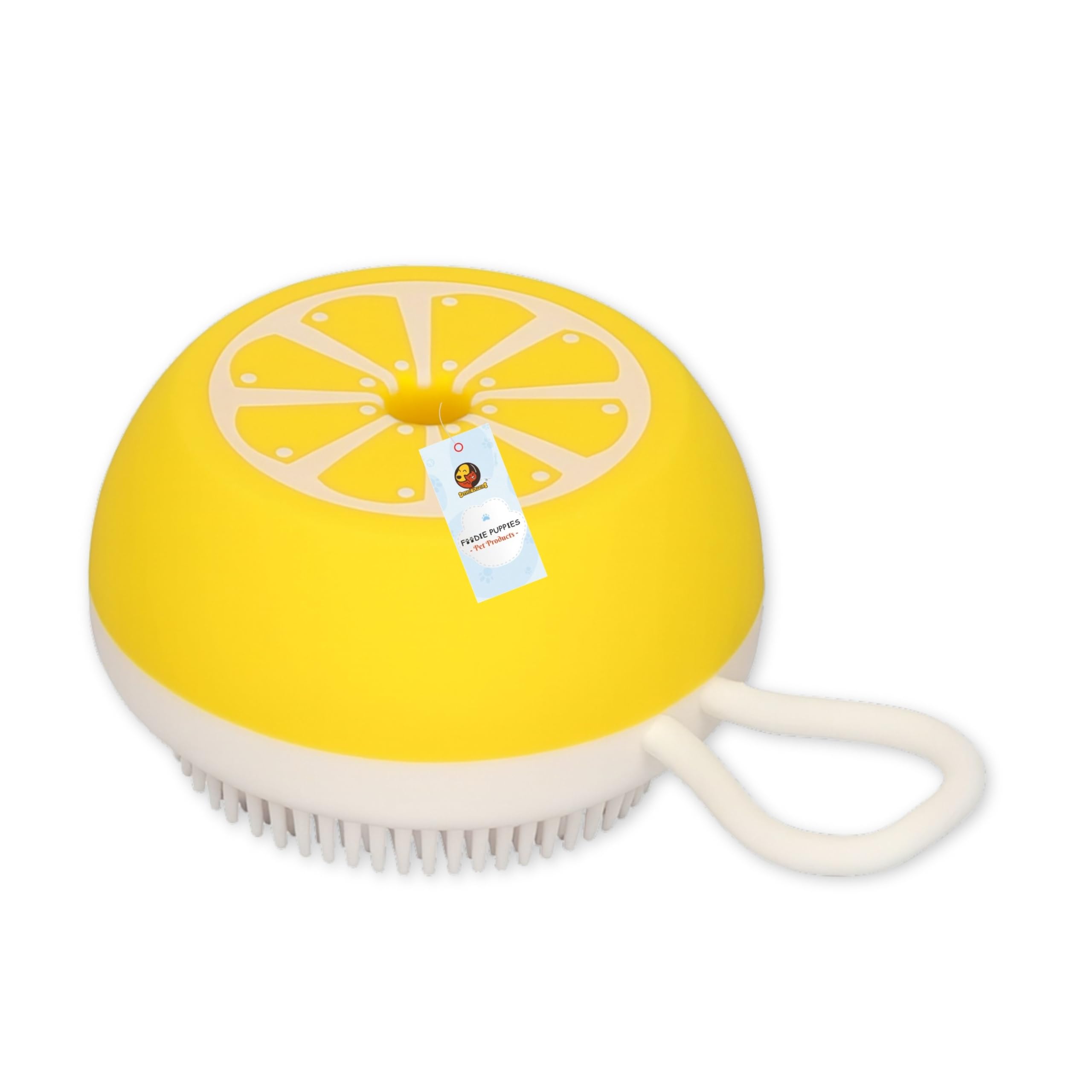 Foodie Puppies Dog Shampoo Dispenser Body Scrubber Bath Brush - (Lemon Dispenser Brush) For Dogs, Cats, Rabbits & Small Animals,