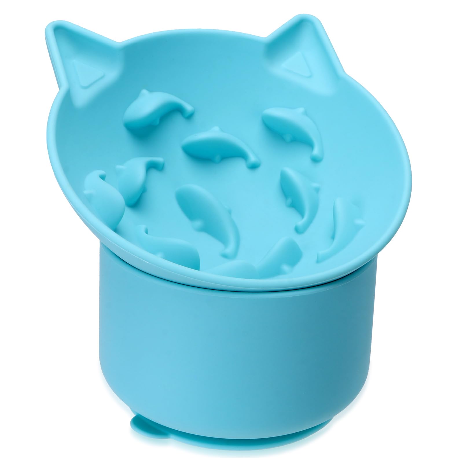 Silicone Cat Slow Feeder, Elevated Slow Feeder Cat Bowl Tilt Design, Cat Dish to Slow Down Eating, Suitable for Dry and Wet Food