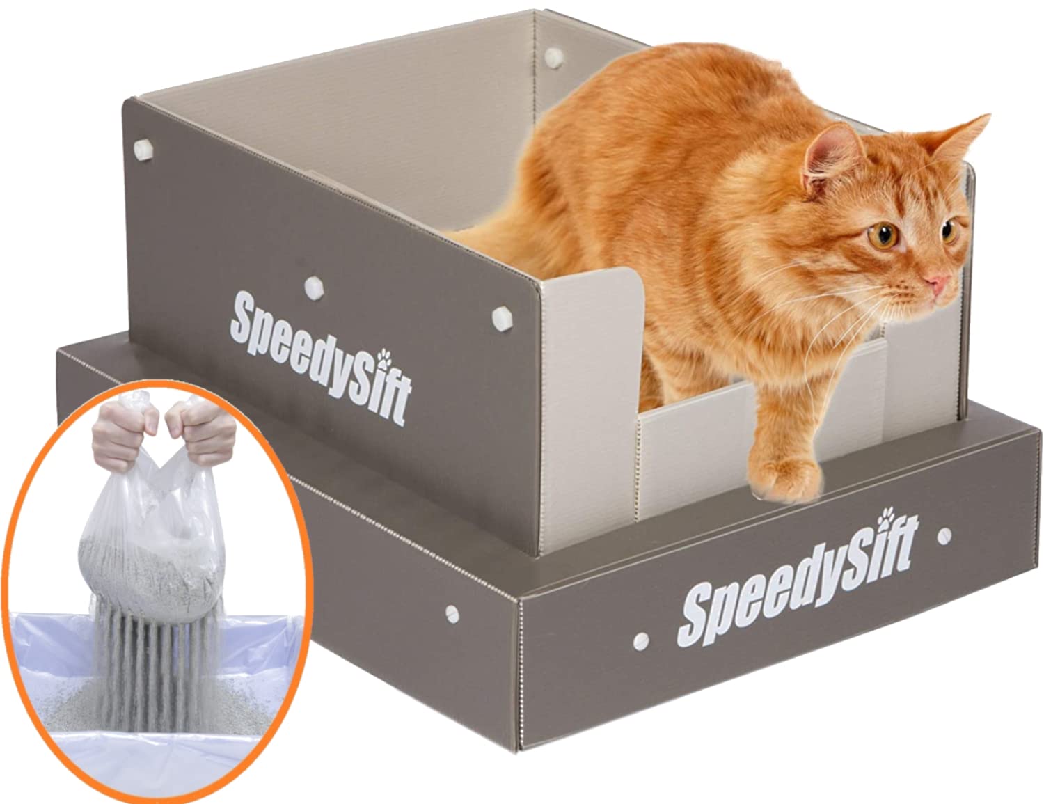 Speedysift V1 Open-Top Litter Box Starter Kit, Includes 56Ct Disposable Sifting Liners, Plastic Cardboard Box