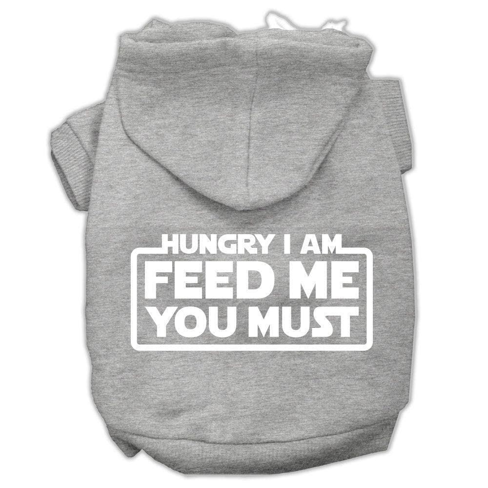 Pet, Dog & Cat Hoodie Screen Printed, Hungry I Am, Feed Me You Must Gray XL (14-20 lbs.)