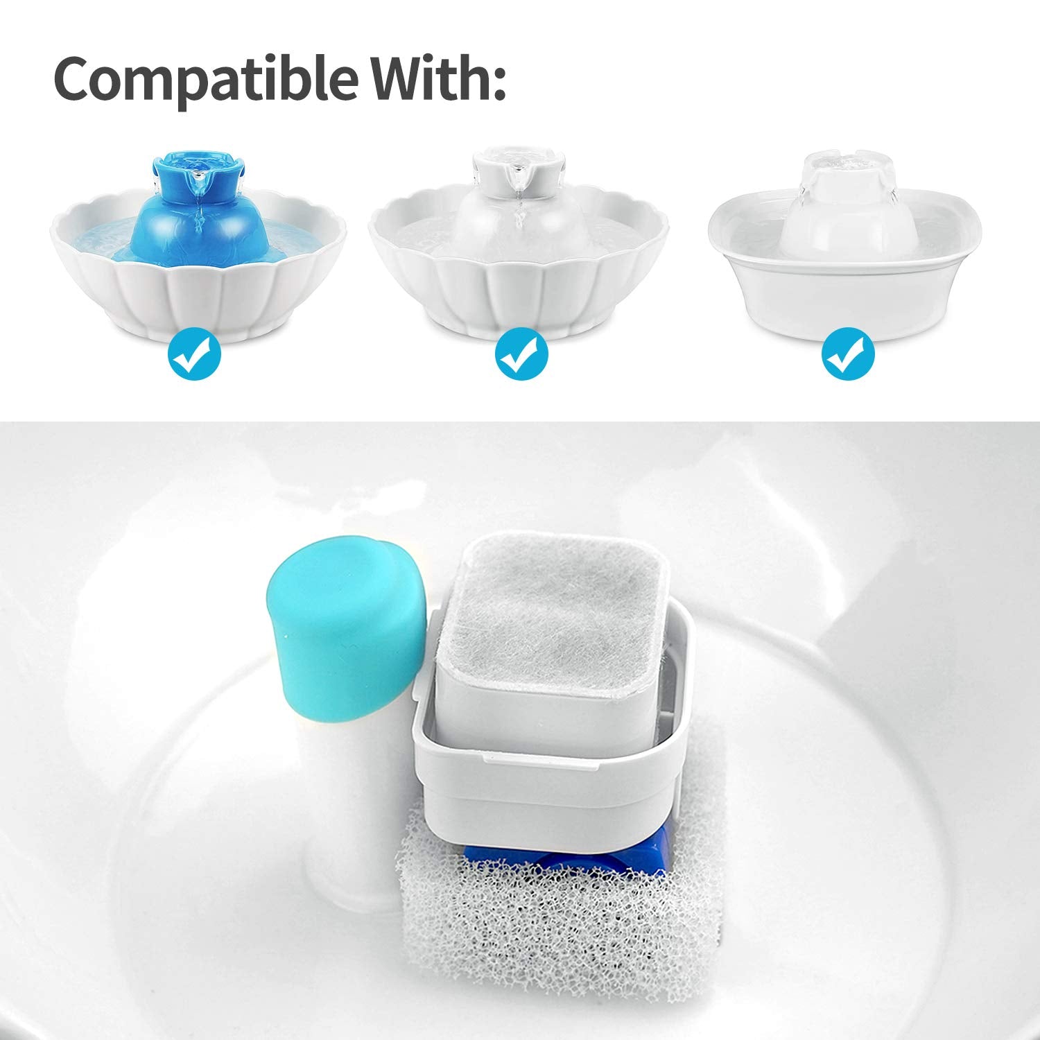 20 Pack Ceramic Cat Water Fountain Replacement Filters, 16 Pack Pet Fountain Replacement Filters and 4 Pack Foam Filters for Tri