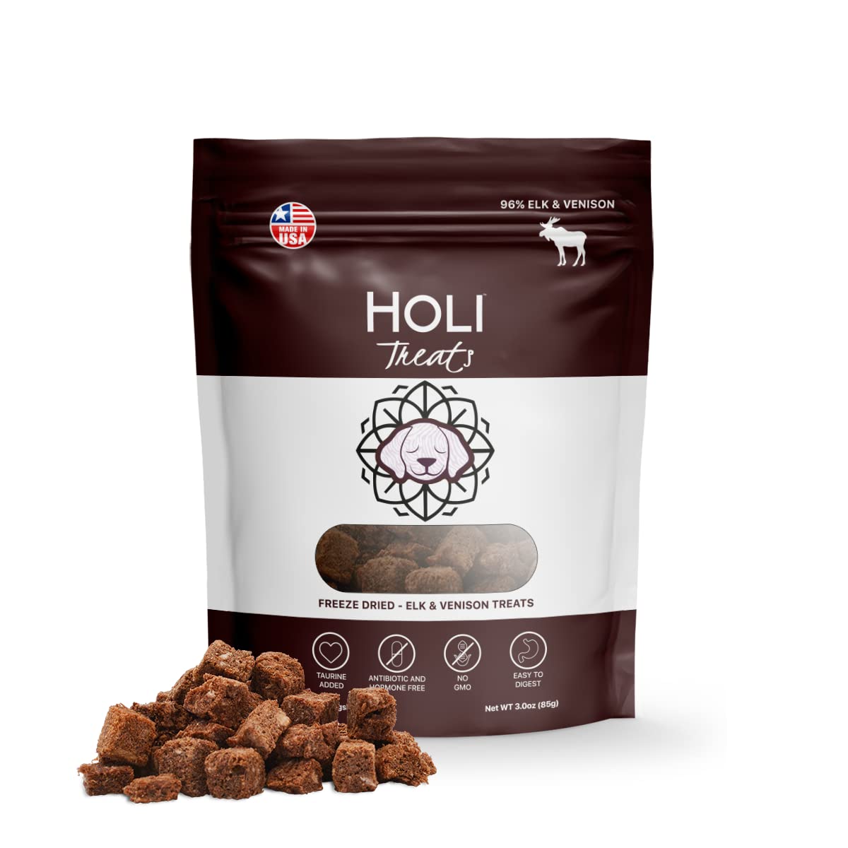 HOLI Elk & Venison Freeze Dried Dog Treats - All Natural and Wild Caught | Vitamin and Mineral Fortified | Made in USA - Human G