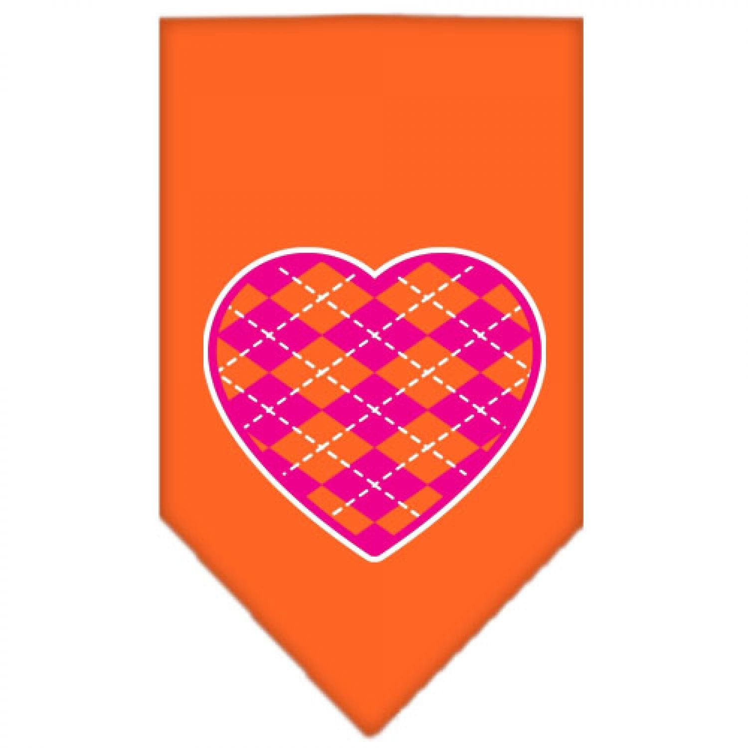 Pet and Dog Bandana Screen Printed, &quot;Pink Argyle Heart&quot; Orange Large