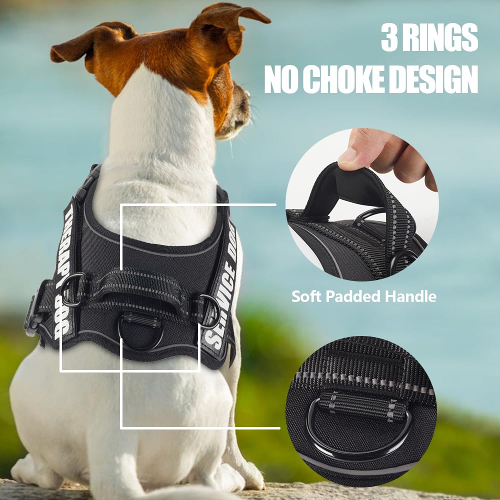 Dog Vest Harness and Leash Set, Animire Reflective Service Dog Vest with 10 Patches, 3 Rings No Choke Pet Vest for Leash Placeme