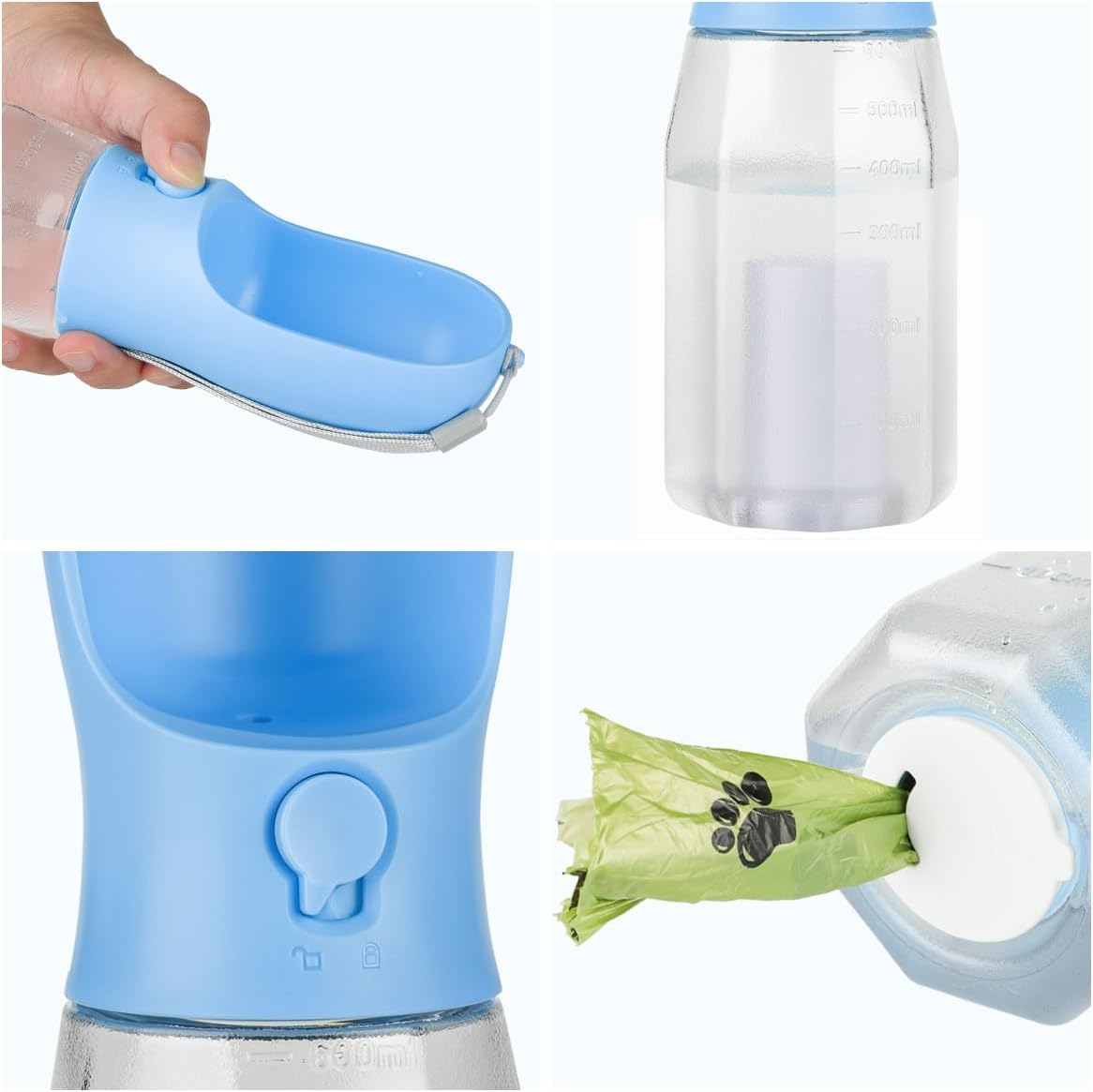 AVELORA Dog Water Bottle with Food Container, Portable Pet Dog Water Dispenser for Outdoor Walking,Hiking,Travel,Puppy Essential