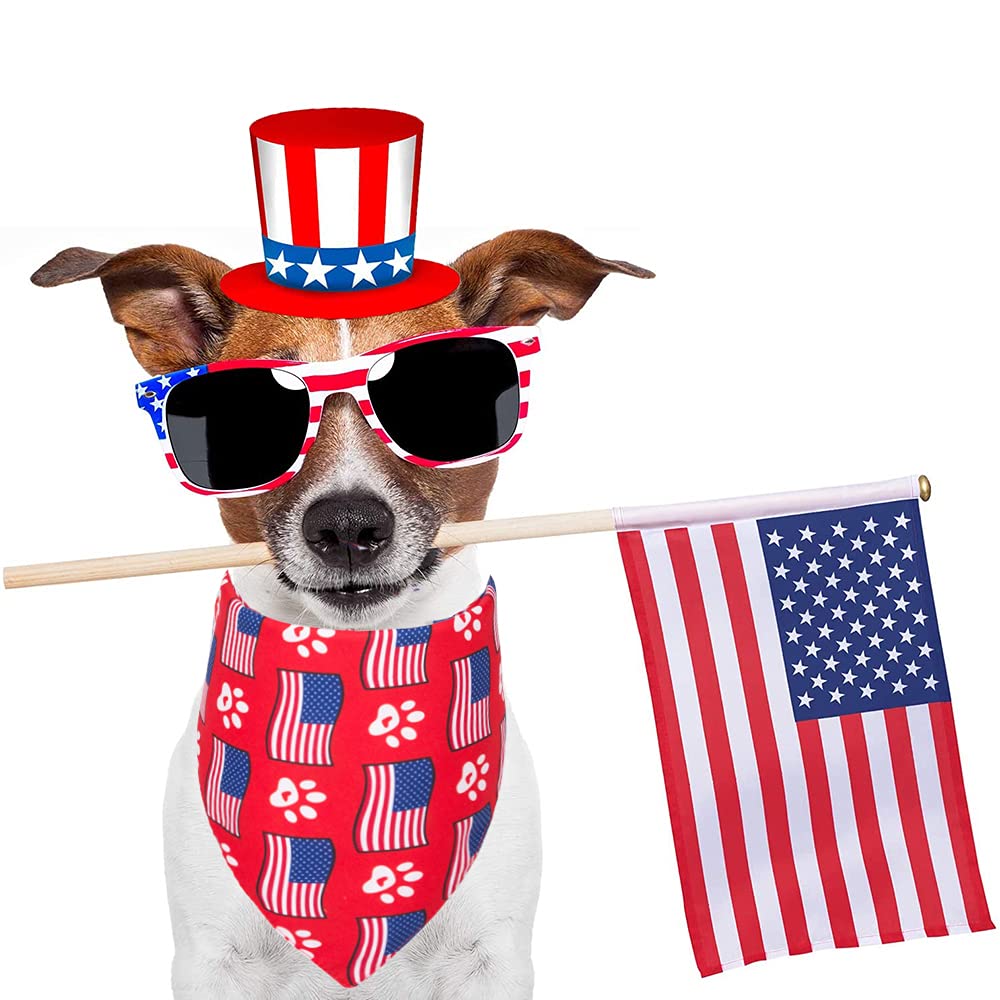 Adoggygo American Flag Dog Bandana, Multiple Sizes Offered, Reversible Triangle Dog Scarf Patriotic 4Th Of July Dog Bandanas For Medium Large Dogs (Large, 4Th Of July)