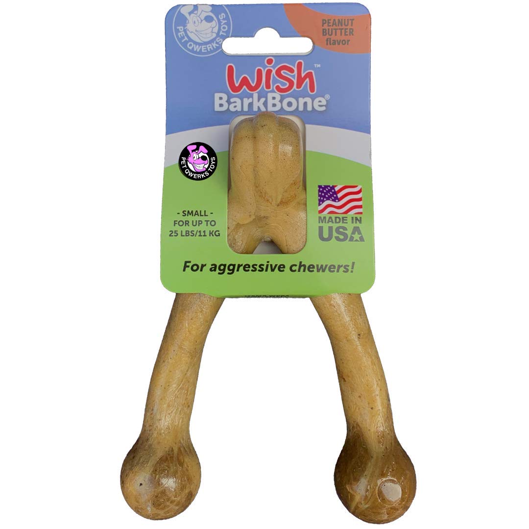 Pet Qwerks Wishbone Barkbone - Nylon Chew Toy For Aggressive Chewers - Peanut Butter Flavor - 5.38'