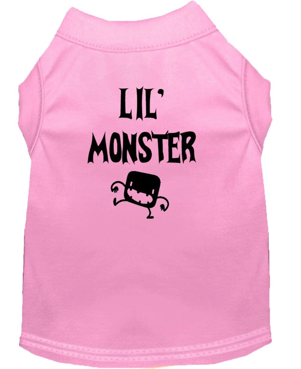 Halloween Pet Dog & Cat Shirt Screen Printed, Lil Monster Light Pink 3XL (25-35 lbs.)