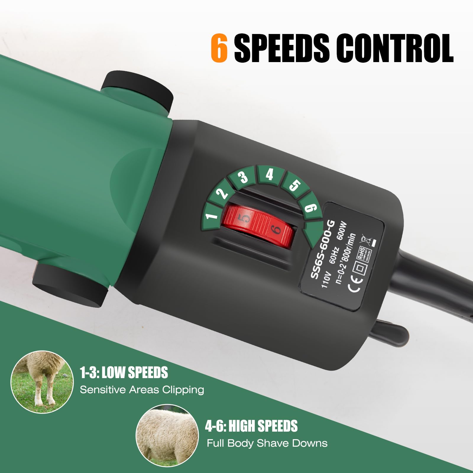 Takekit Sheep Shears, 600W Professional Heavy Duty Sheep Clippers, 6 Speeds Electric Animal Shears For Alpacas Llamas Lambs And