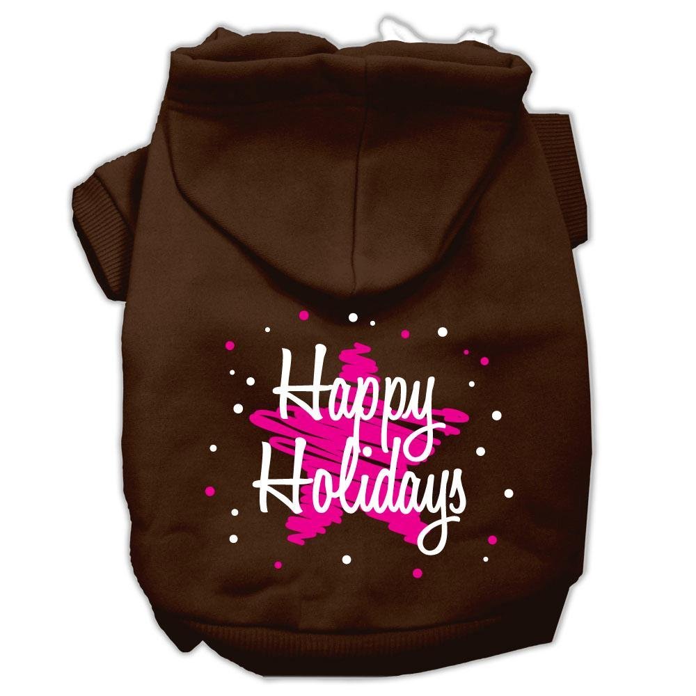 Mirage Pet Products Scribble Happy Holidays Screenprint Pet Hoodies, Medium, Brown