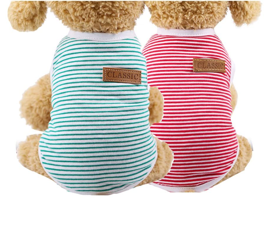 Kutkut 2 Pcs Striped T-Shirt Puppy Clothes For Small Dogs Cats, Summer Cotton Vest Doggy Tee Tank Top For Shihtzu, Lhasa, Bichon