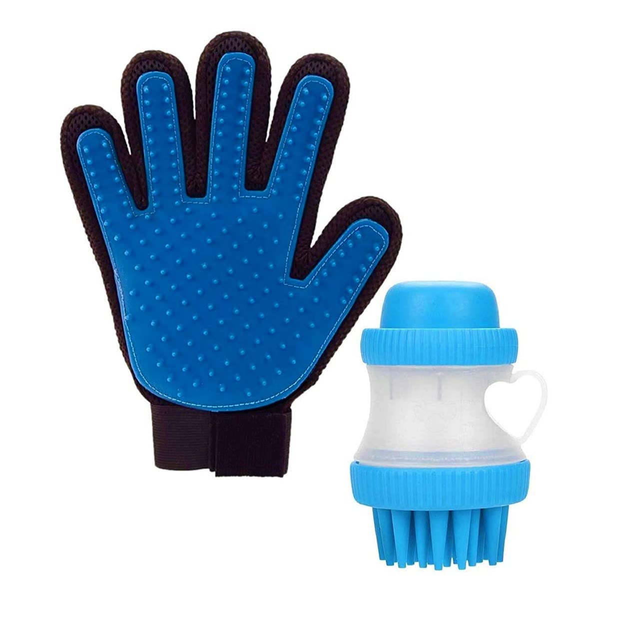 W9 Pet Products Silicone Washing Scrub Buster/Brush with Grooming Bathing Glove for Dog and Cat.Blue