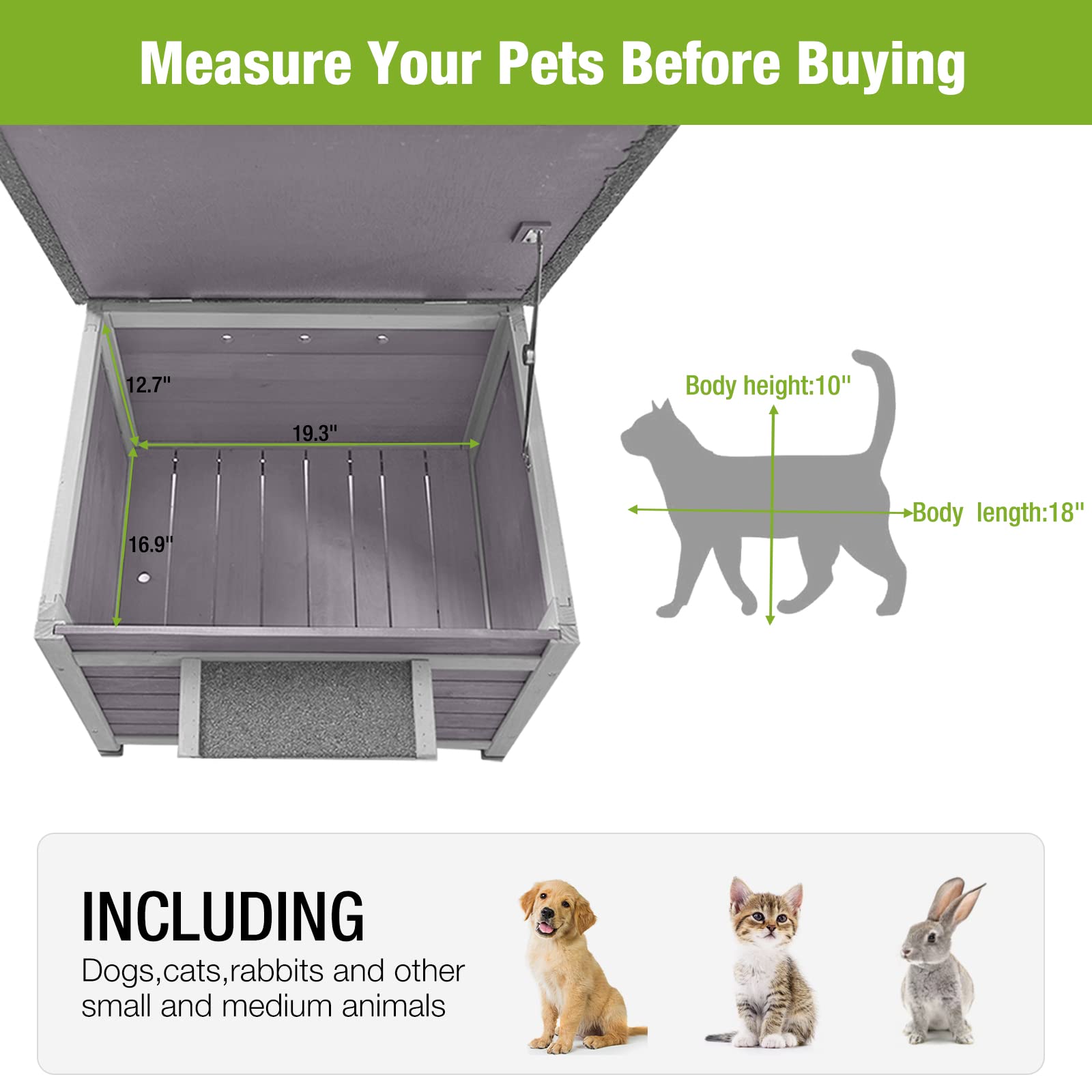 Outdoor Feral Cat House Weatherproof, Small Wooden Rabbit Hutch Bunny Cage Indoor-Pvc Door Flaps