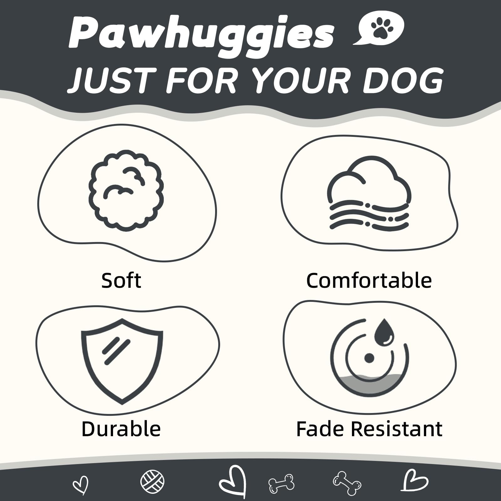 Pawhuggies Grey Dog Collar For Large Dog, Breathable, Anti-Odor & Soft, Comfortable For Sensitive Skin Puppies, 90% Bamboo Rayon