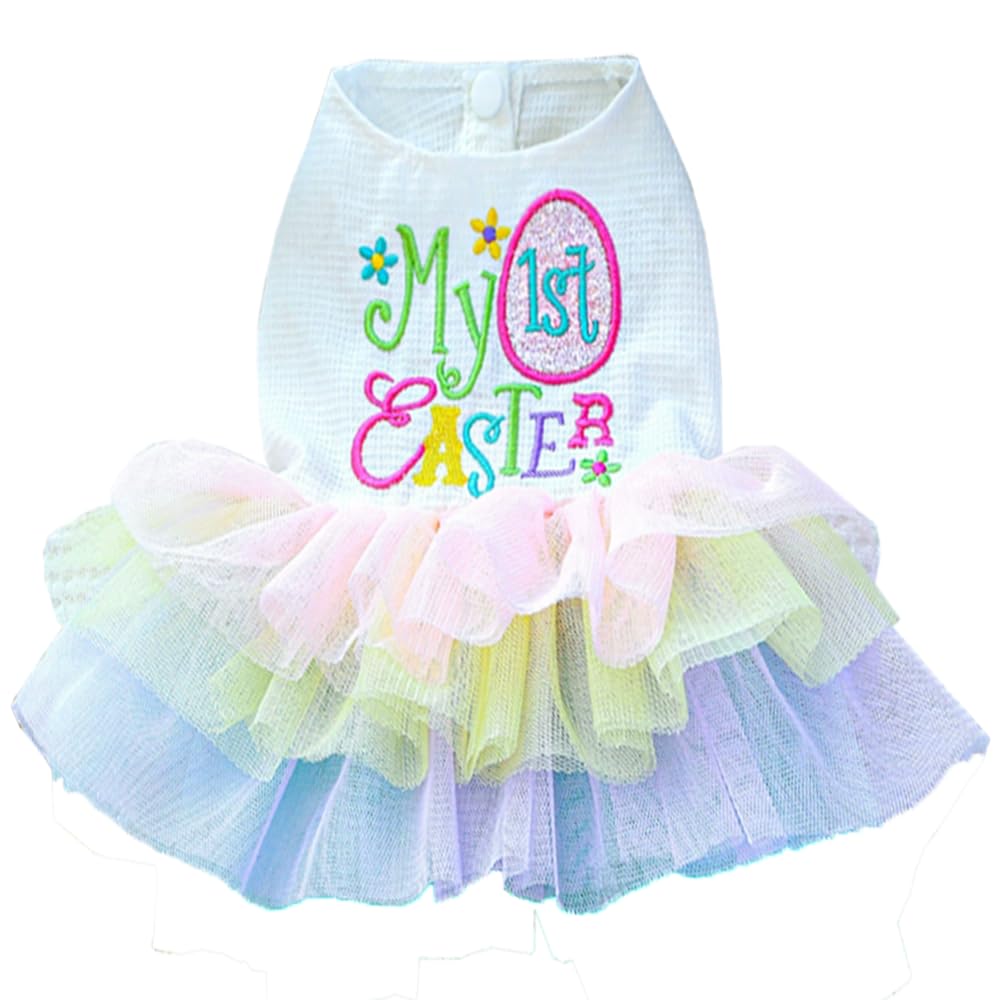 Aniac Happy 1St Easter Dog Dress Girl Holiday Puppy Clothes For Small Dog Easter Cat Outfit Eggs Print Rainbow Doggy Princess Tu