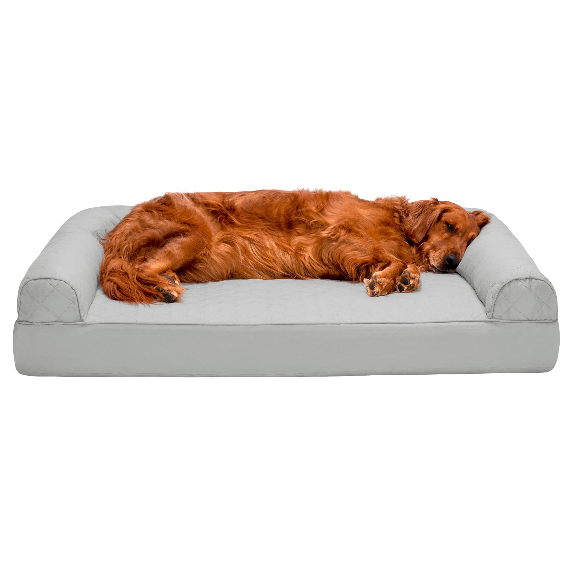 Furhaven Orthopedic Dog Bed For Large Dogs W/ Removable Bolsters & Washable Cover, For Dogs Up To 95 Lbs - Quilted Sofa - Silver Gray, Jumbo/Xl