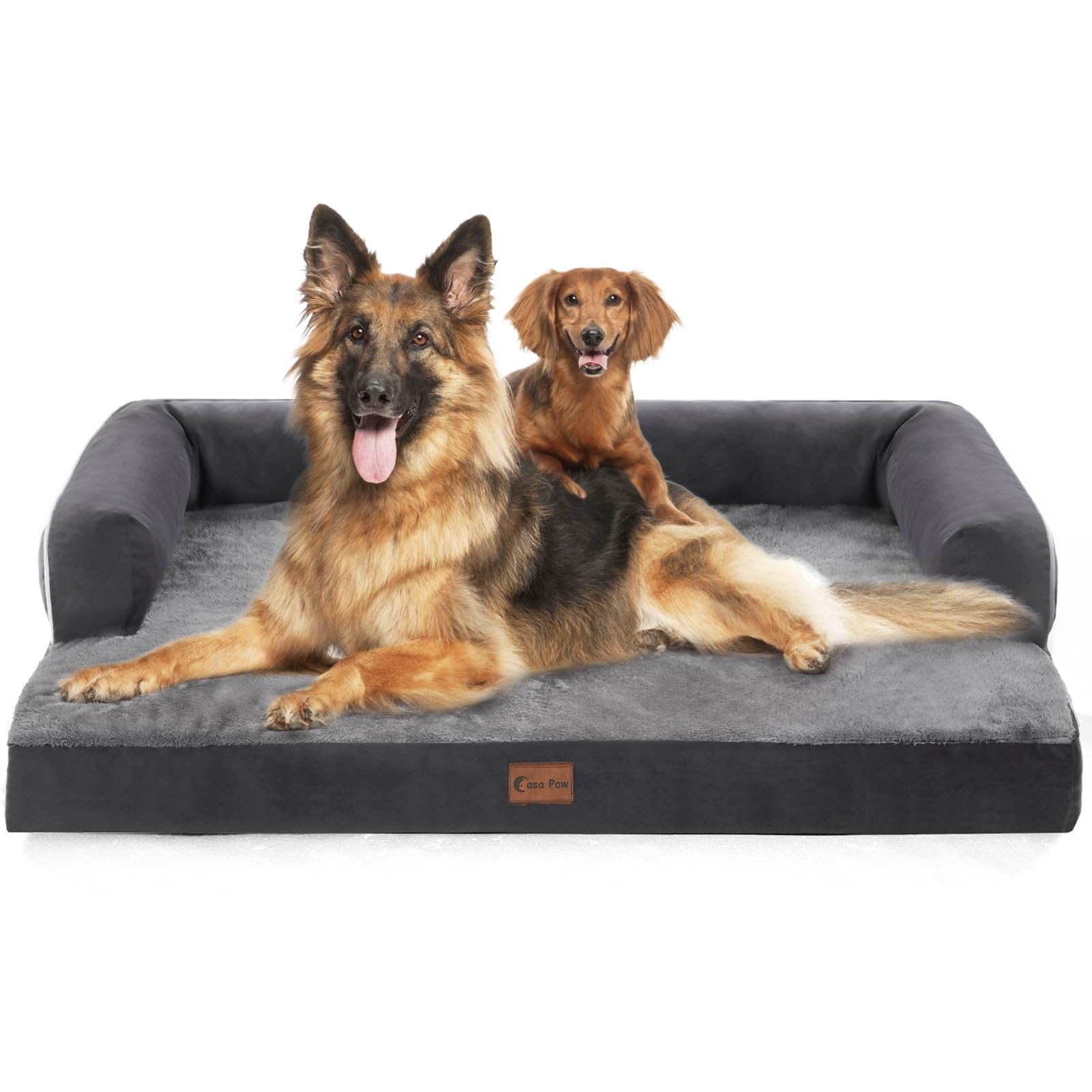 Casa Paw XXL Dog Bed with Bolsters, Orthopedic, Waterproof, Memory Foam, Removable Washable Cover, Nonskid Bottom (XX-Large, Dar