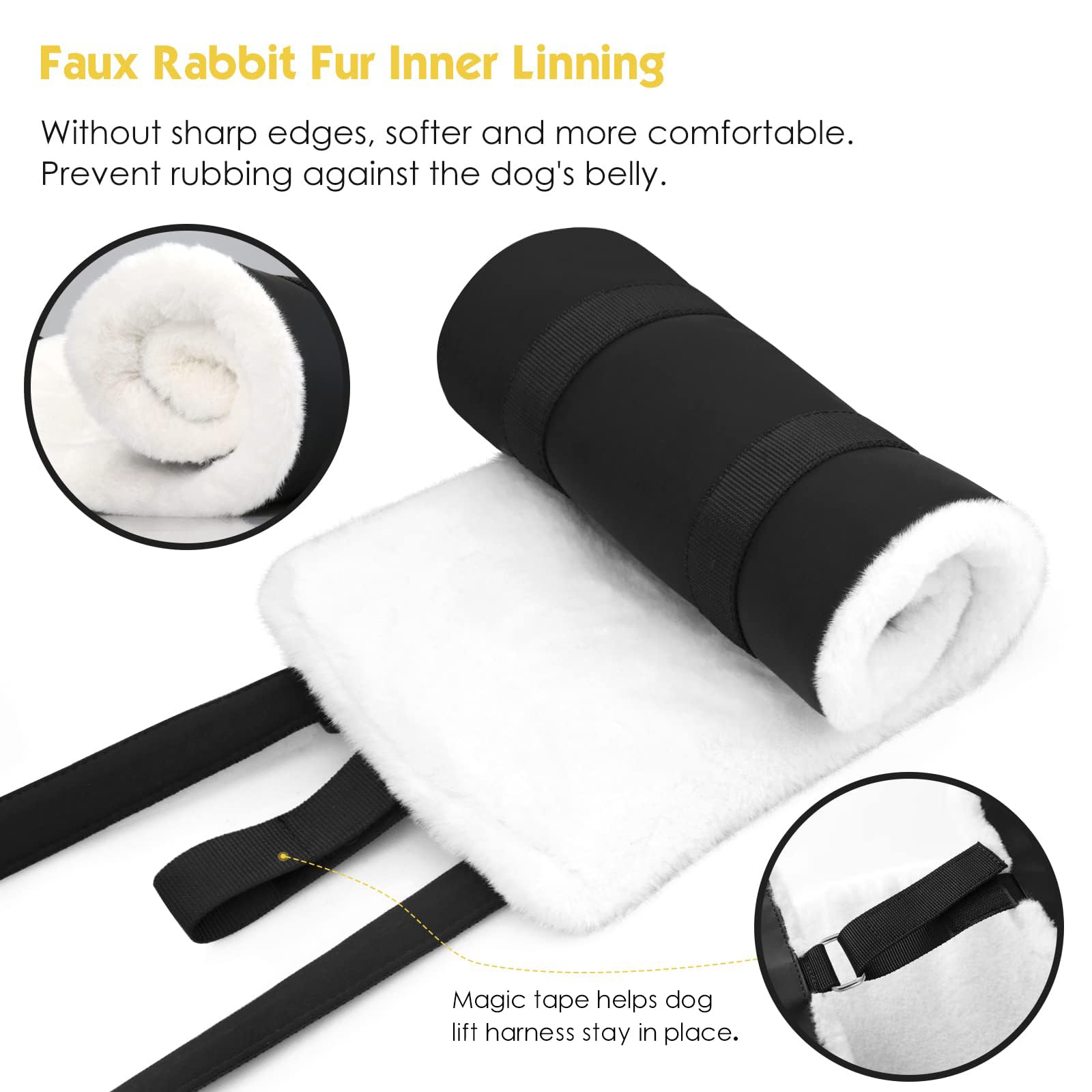 S-ETOVUS Dog Sling for Back Legs, Velcro Harness, Small, Black, Faux Rabbit Fur, GDD-01-YY, Hind Leg Support for Large Dogs