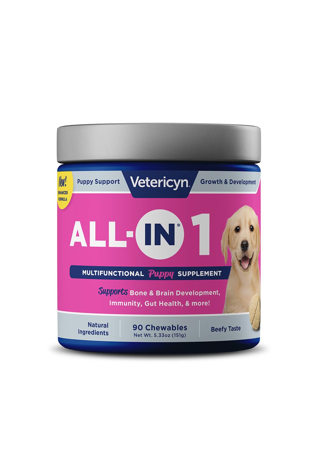 Vetericyn All-In 1 Multifunctional Puppy Supplement | Digestive Enzymes + Antioxidant Immune Support For Puppies + Vitamins, Minerals, Prebiotics, Probiotics, And Omegas. 90 Count