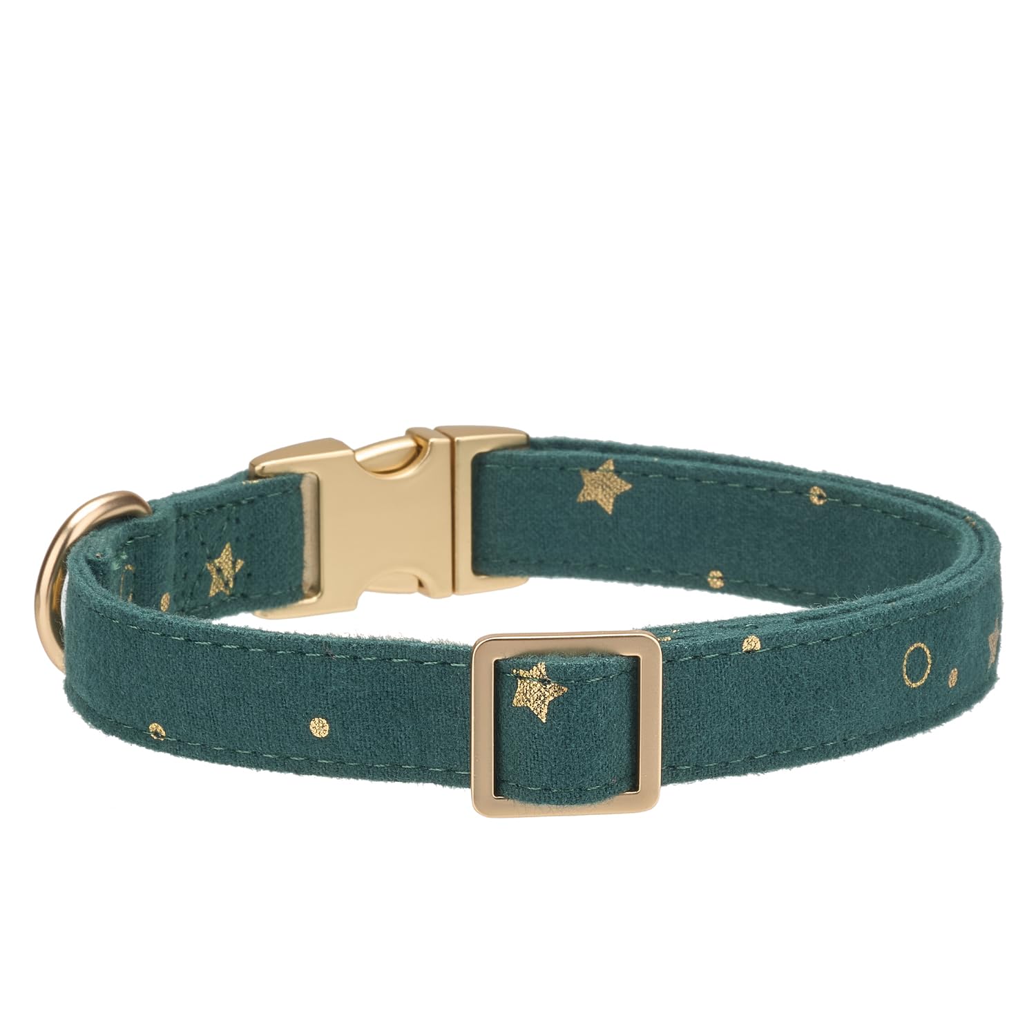 Petiry Cotton Fibric Dog Collar with High Grade Metal Buckle, for Medium Dogs(Dark Green,Medium:12-19'')