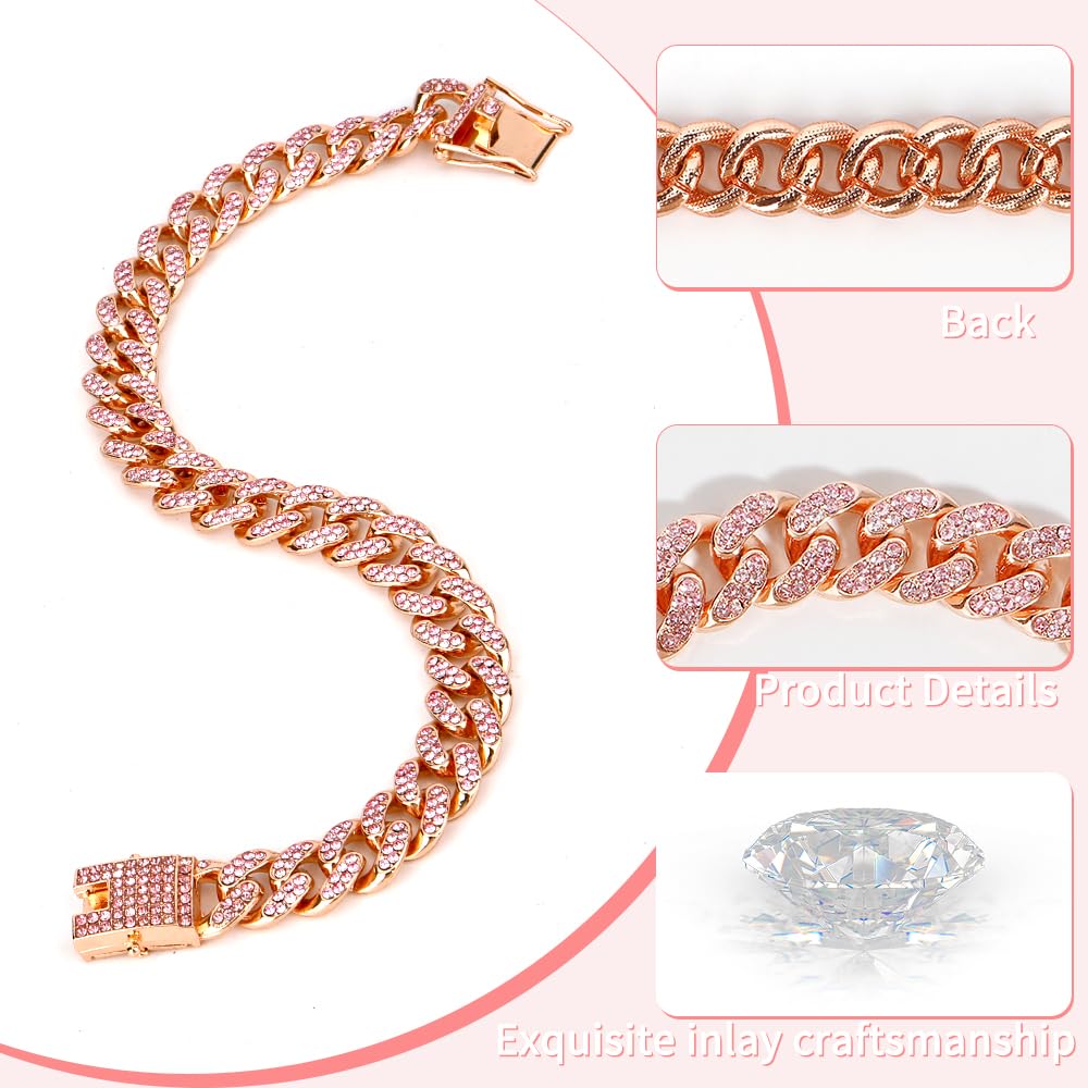 Pink Diamond Cuban Link Choker Collar For Girls' Medium Dogs