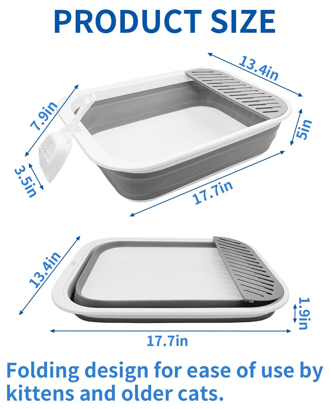 Bnosdm Collapsible Small Cat Litter Box For Kittens Open Potty Pan Foldable Cat Toilet With Scoop Senior Kitty Travel Shallow Li