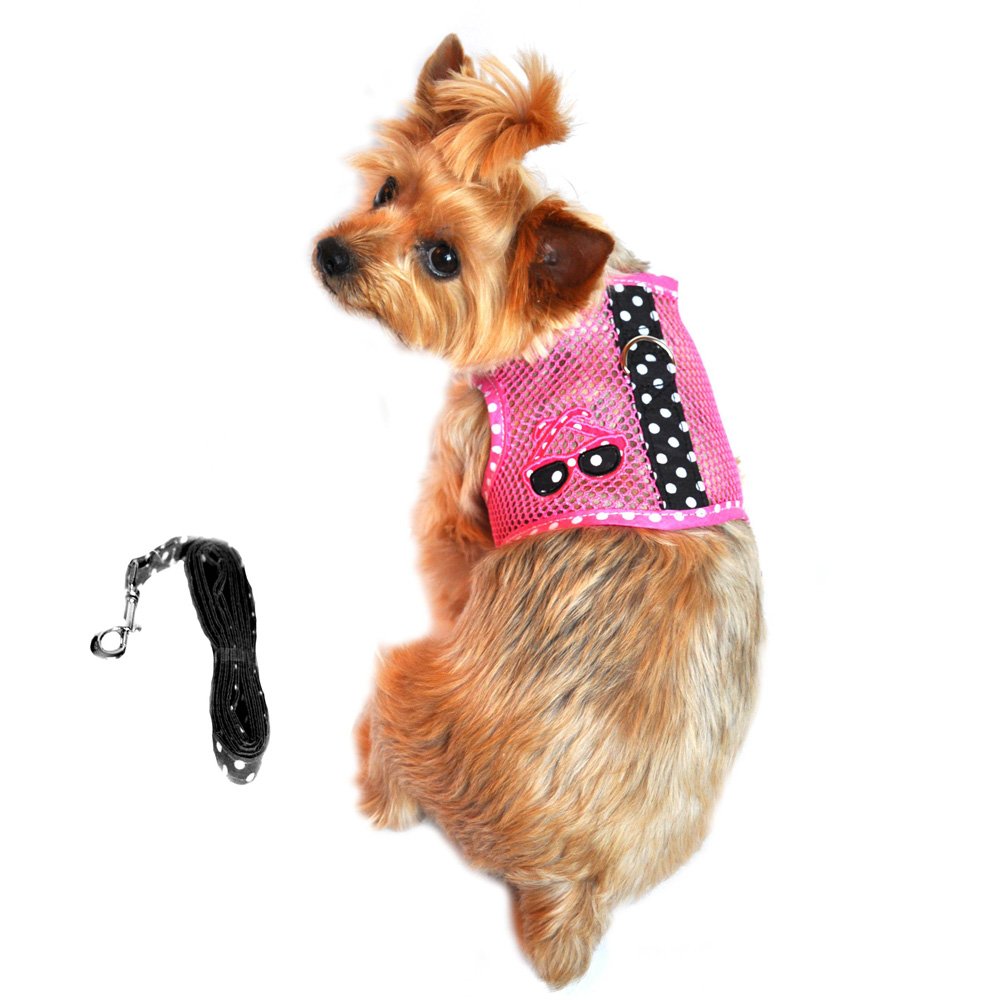 Cool Mesh Dog Harness Under The Sea Collection - Sunglasses Pink And Black Polka Dot