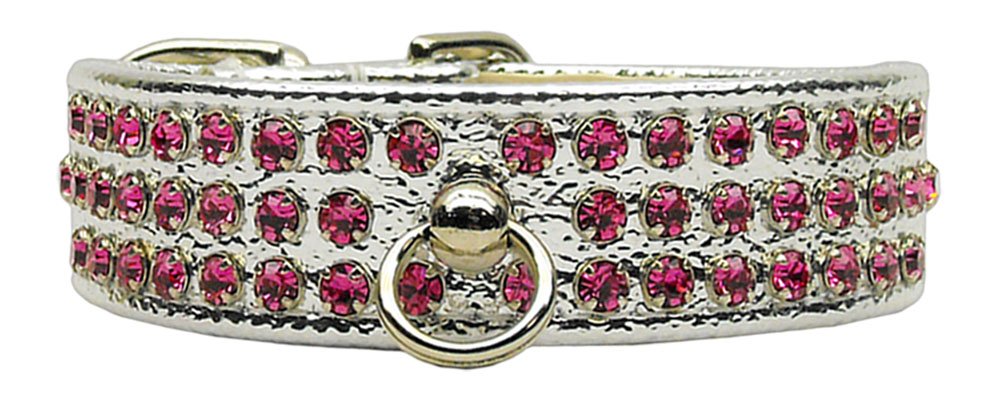 Dog, Puppy & Pet Collar, &quot;Manhattan Rhinestone&quot; Silver w/Pink Stones 24