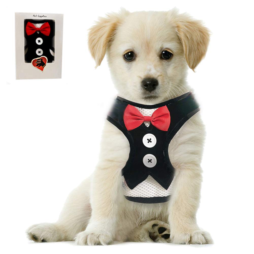 Bark Lover Small Puppy Harness With Bowtie, Adjustable Dog Vest Mesh Tuxedo Harness For Small Dog Kitten, Perfect For Party Wedding Holiday (S, Black Velvet)