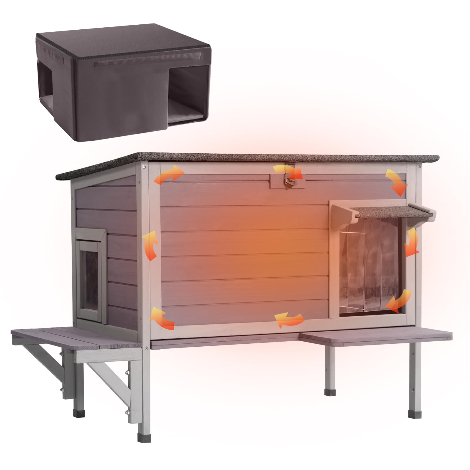 Gutinneen Outdoor Cat House Insulated Feral Cat Shelter Weatherproof For Winter With 100% Insulated Thermal Liner