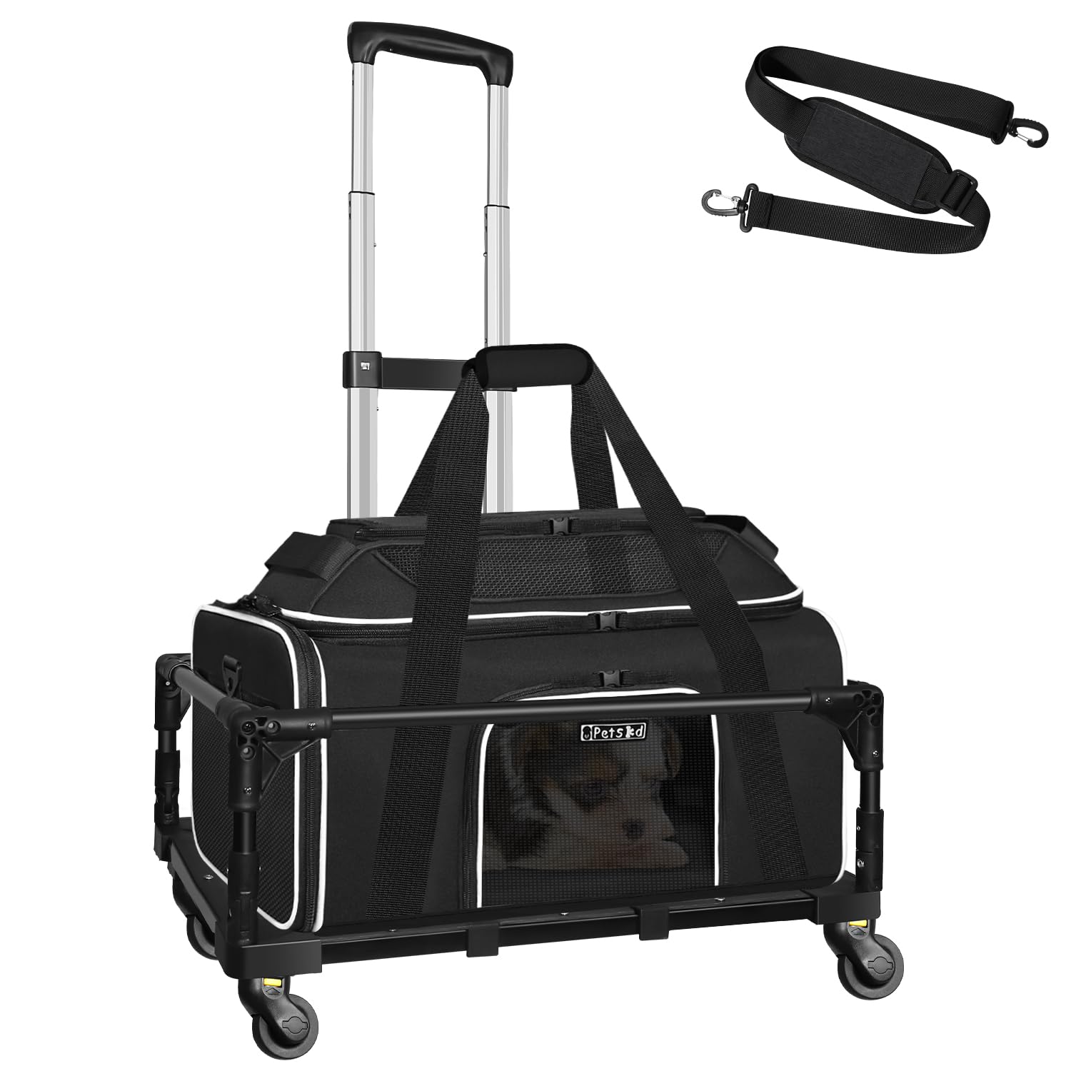 Petskd Top-Expandable Small Pet Carrier with Wheels(18 L x 13 W x 9.5 H), Southwest Airlines Approved, Rolling Pet Carrier for S