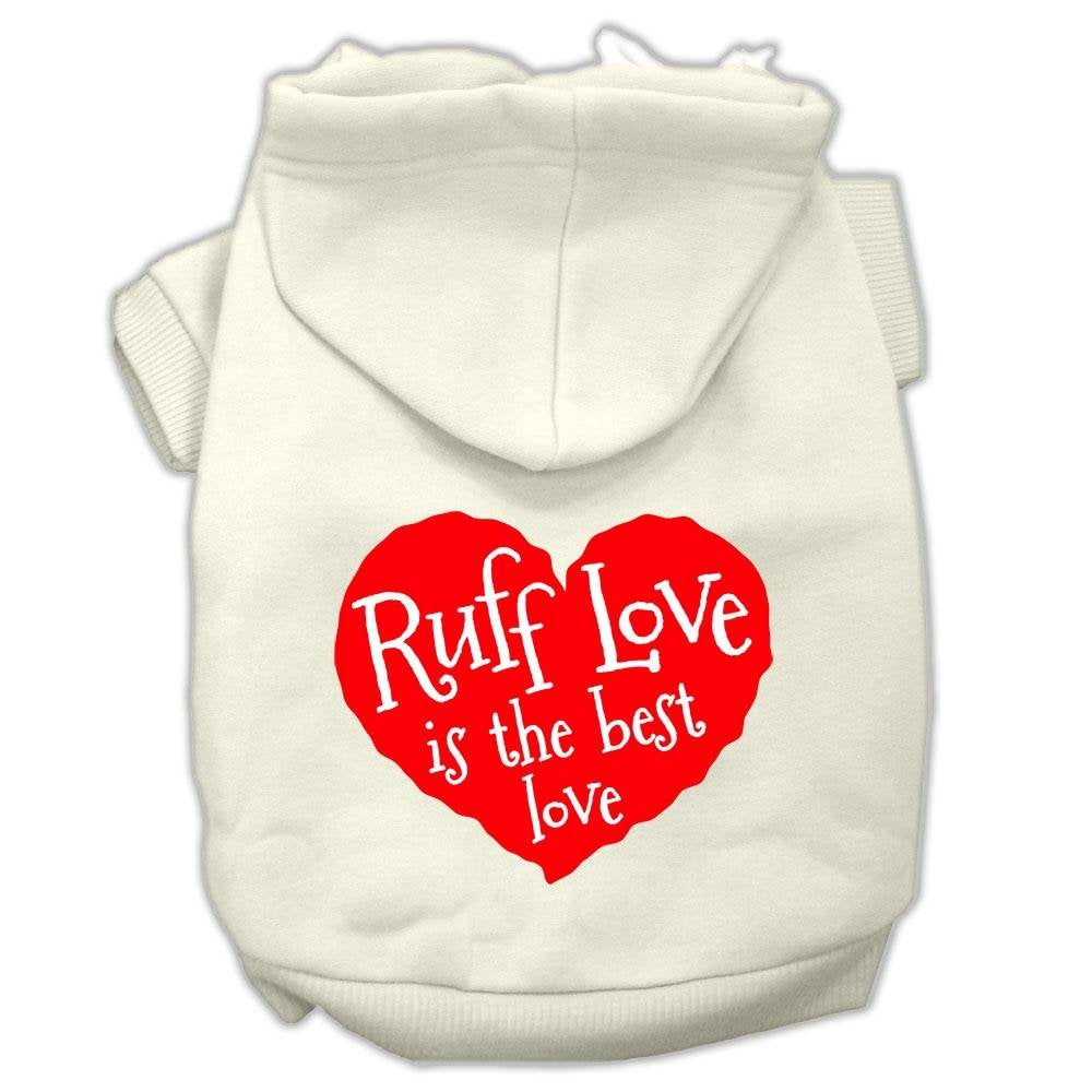 Pet Dog & Cat Hoodie Screen Printed, 'Ruff Love' Cream Sm (3-6 Lbs.)