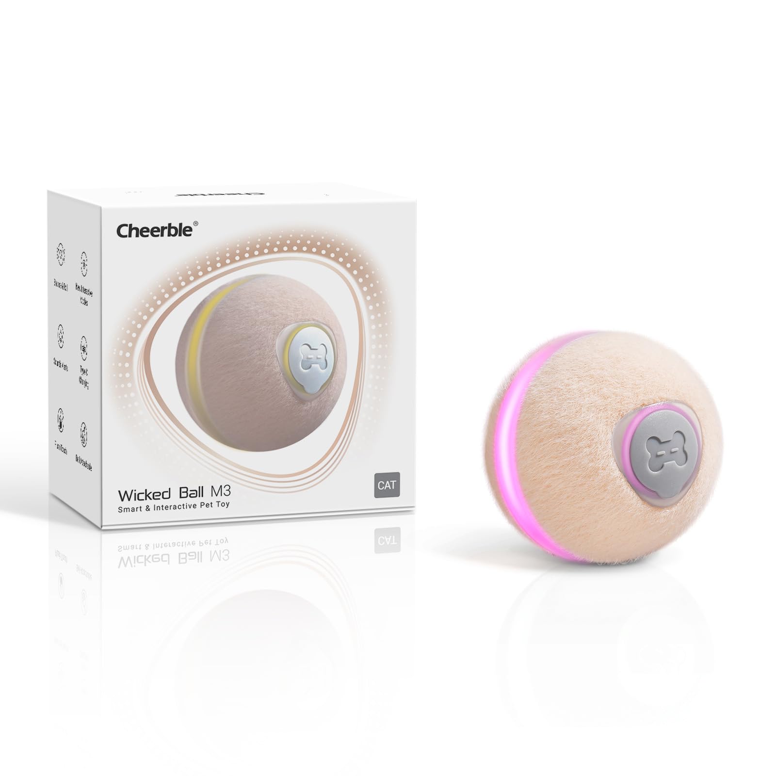 Cheerble Wicked Ball M3, Interactive Cat Ball Toy For Indoor Kittens, Smart Anti-Depression Pet Toy With Light