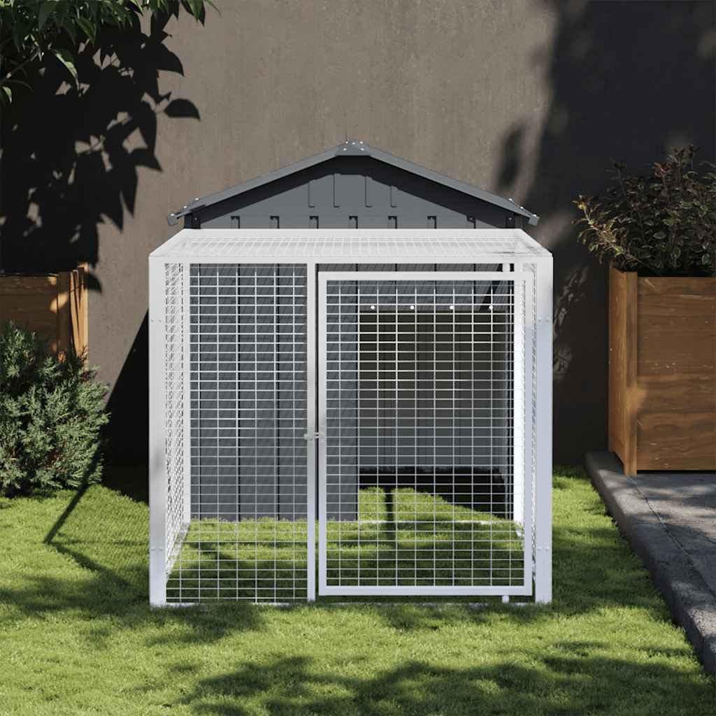 vidaXL Chicken Cage with Corral Galvanized Steel Grey 117x1220x123 cm, 3189073