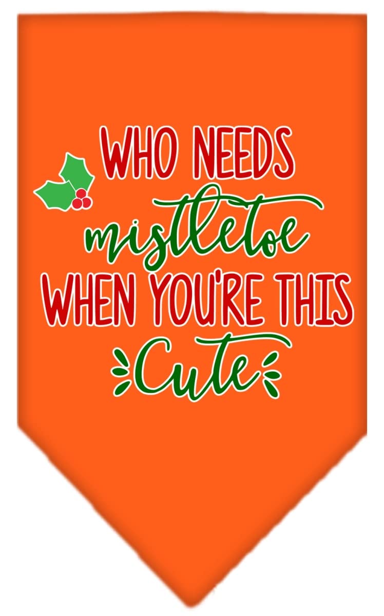 Christmas Pet and Dog Bandana Screen Printed, &quot;Who Needs Mistletoe&quot; Orange Large