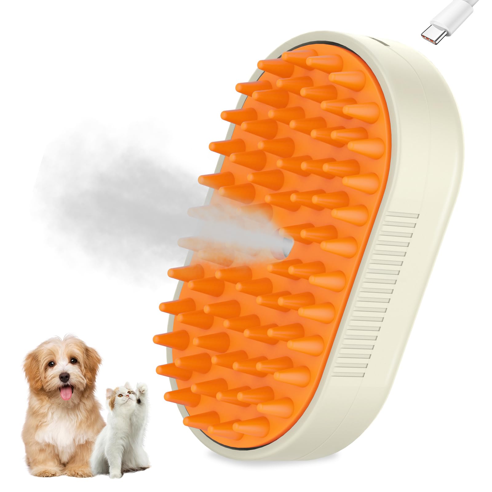 Steam Brush For Dogs Cats,Cat Steam Brush For Shedding,3 In 1 Steamy Cat Brushes,Silicone Pet Spray Hair Removal Comb For Groomi