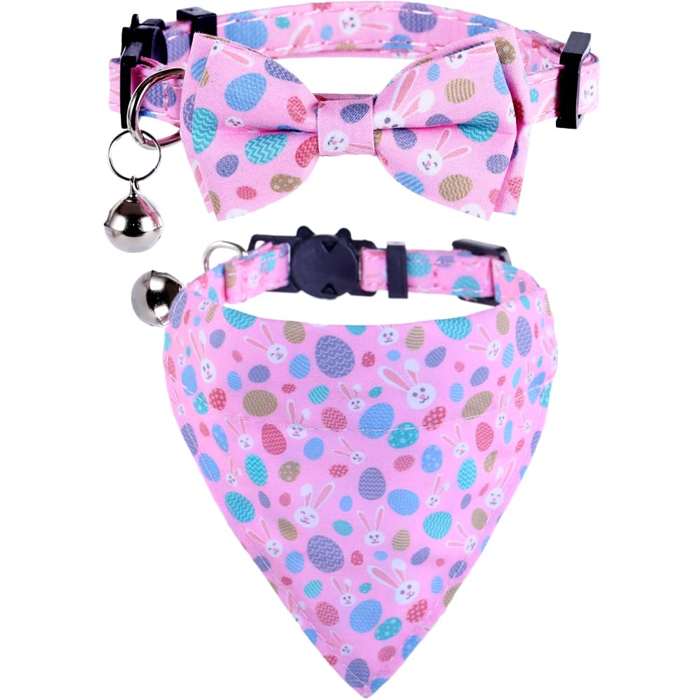 Easter Cat Collar Breakaway With Bow Tie Bandana And Bell Holiday For Kitty Adjustable Safety