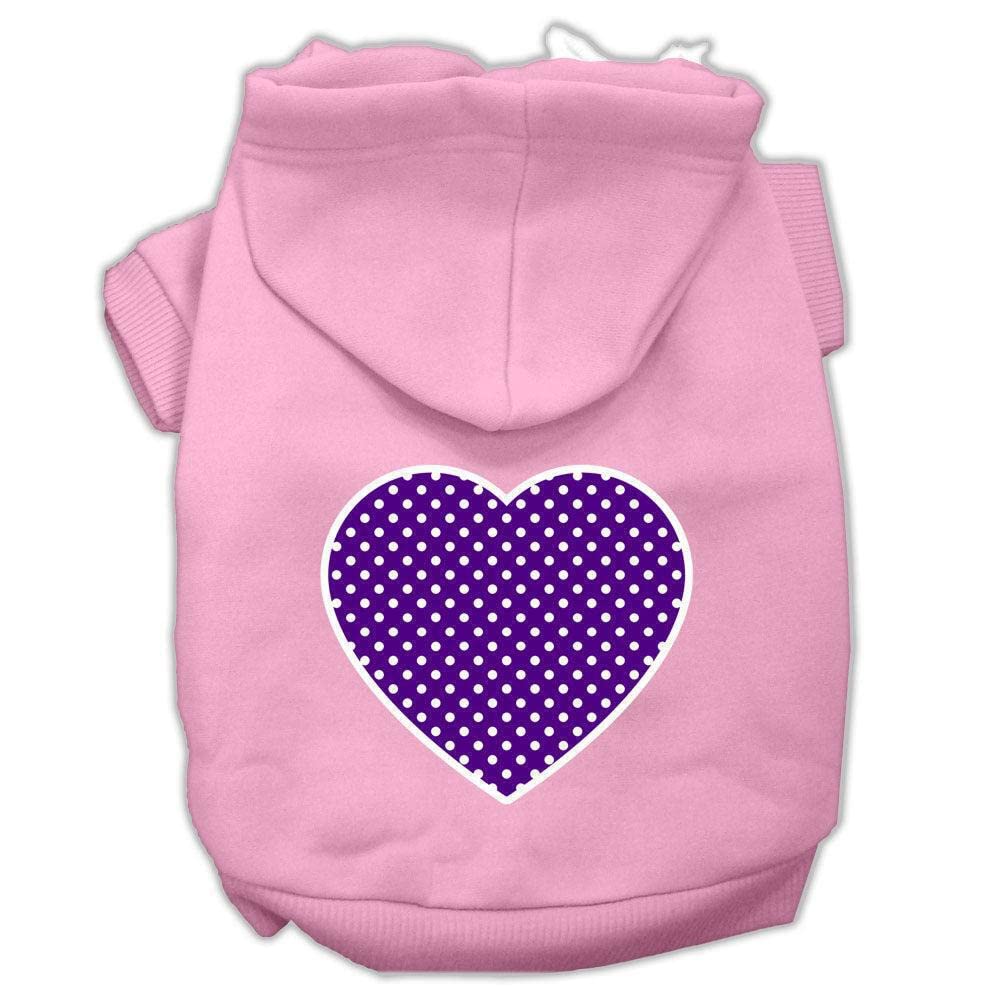Pet Dog & Cat Hoodie Screen Printed, 'Purple Swiss Dots Heart' Bright Pink Sm (3-6 Lbs.)