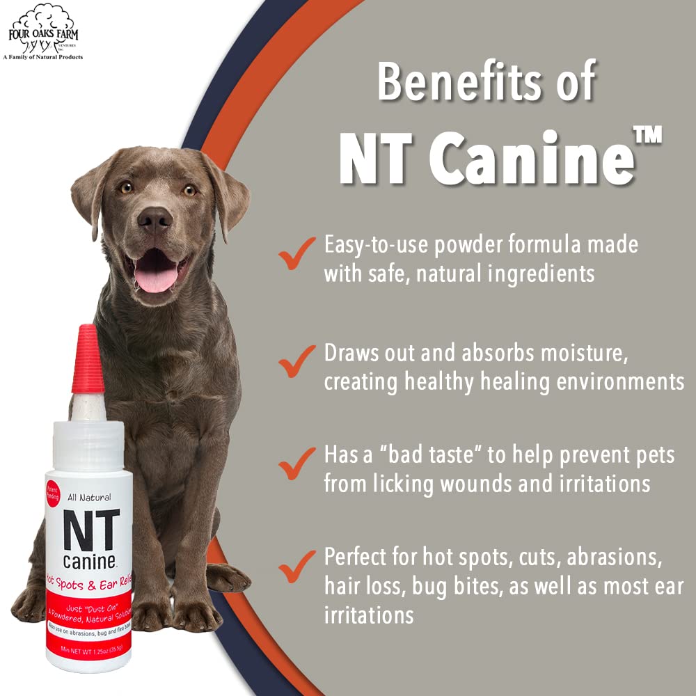 Four Oaks Farm Ventures, NT Canine Hot Spot & Ear Dry Powder - Treat Pets Hot Spots, Cuts, Abrasions, Excema, Flea Bites, Ear I
