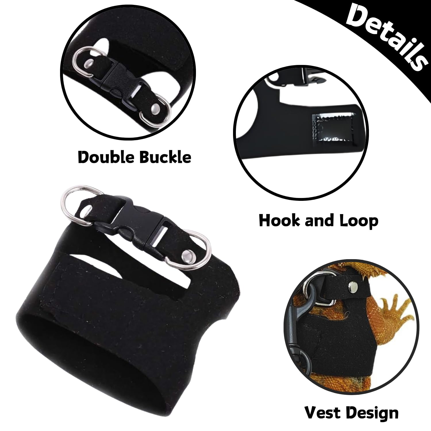 3 Pack Bearded Dragon Harness And Leash Set - Adjustable Soft Leather Lizard Harness Leash Small Animal Traction Rope Training W