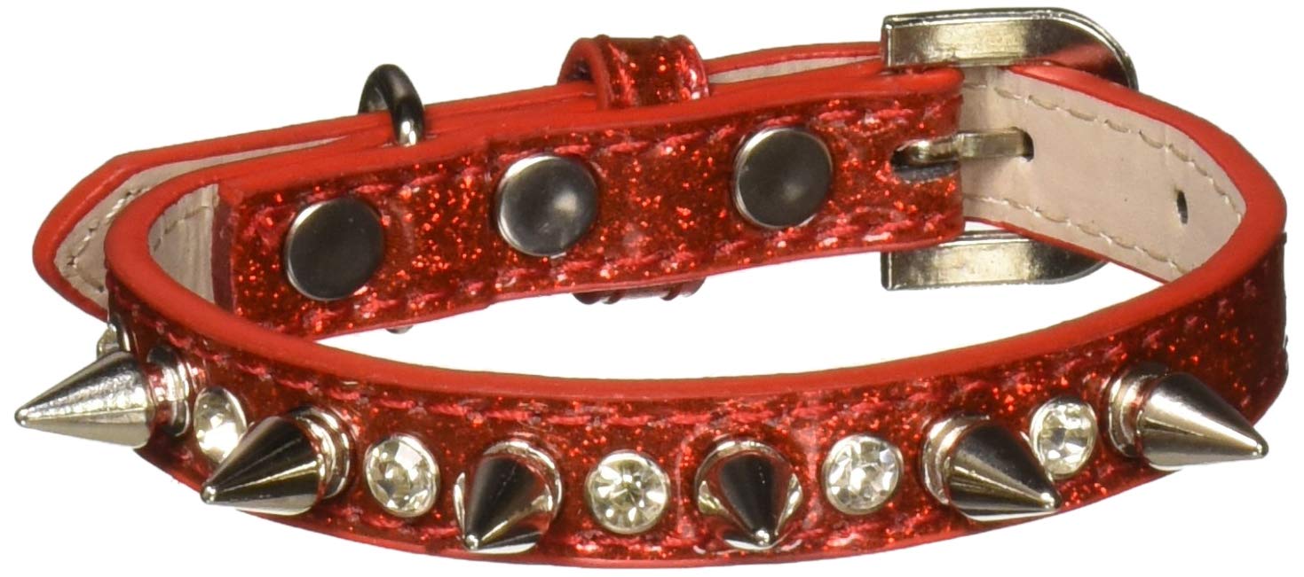 Dog, Puppy and Pet Ice Cream Collar, Crystal & Silver Spikes Red 12
