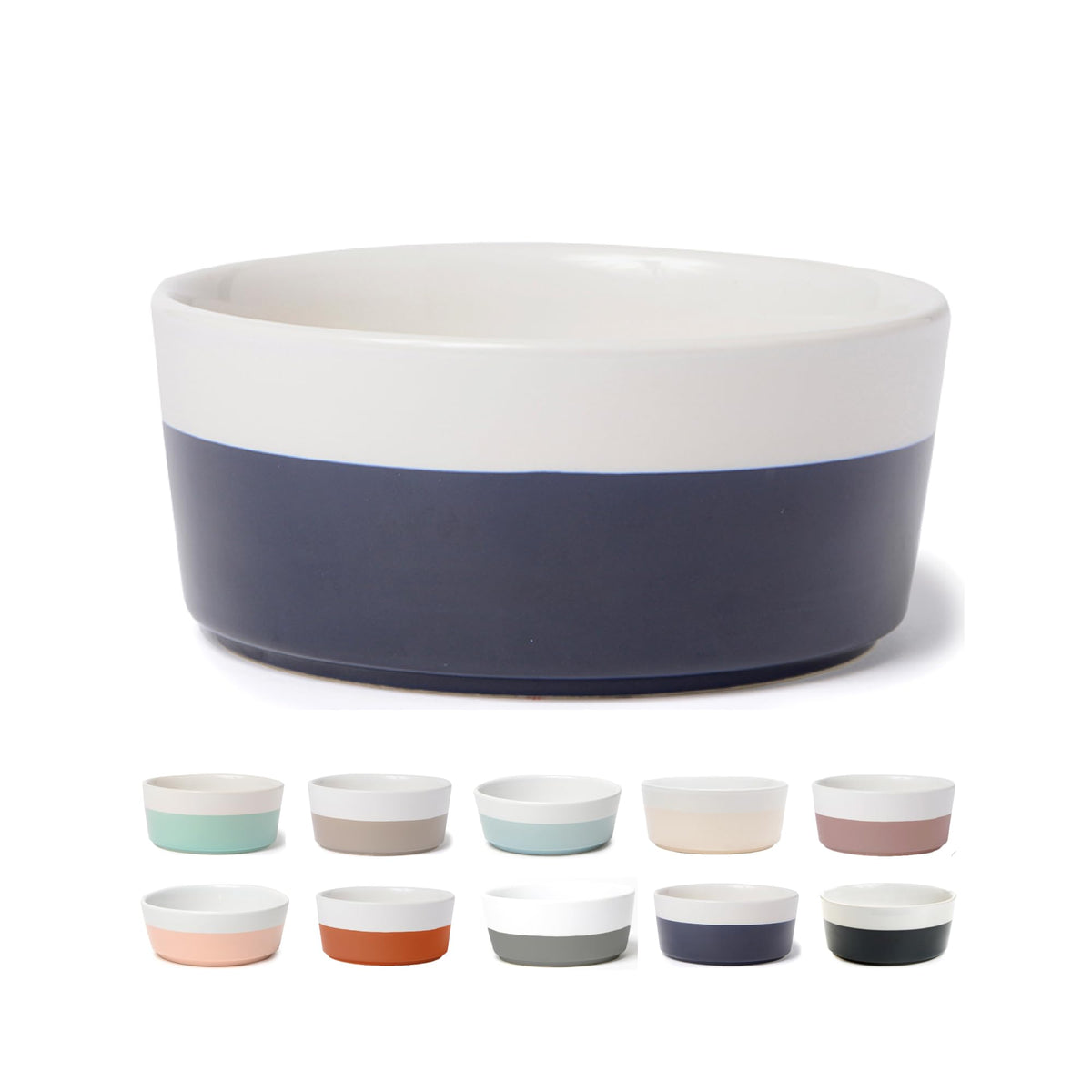 Waggo Dipper Ceramic Dog Bowl For Small And Large Breeds - Heavyweight And Durable Pet Food And Water Dish Crock, Dishwasher Safe, Modern (Midnight, Large)
