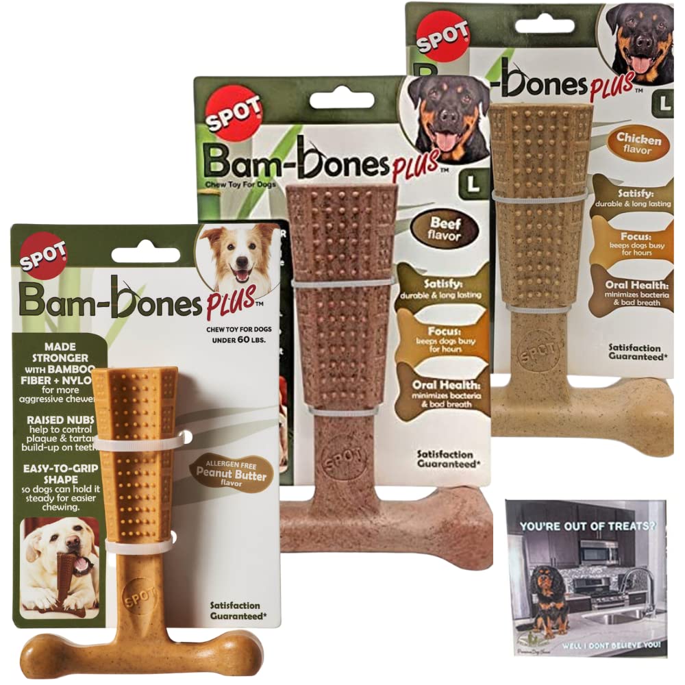Spot By Ethical Products - Bambone Plus 3 Pack Variety Bundle Easy Grip Durable Dog Chew Toy For Aggressive Chewers Great Chew T