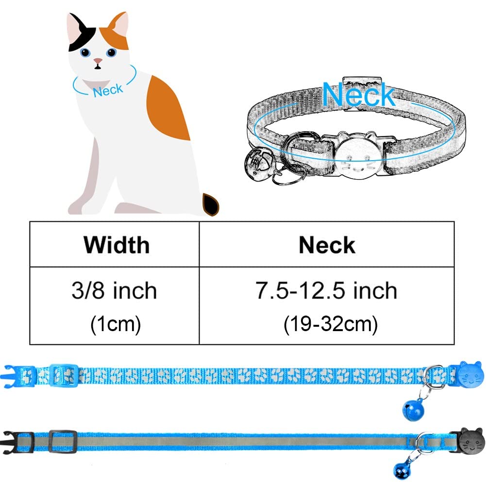 Taglory Reflective Cat Collars Breakaway With Bell, 2-Pack Girl Boy Pet Kitten Collar Adjustable 7.5-12.5 Inch, Sky Blue